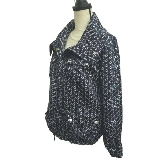Bianca Nygard Weekend Womens Jacket Size 6 Blue Silver Snap Front Geometric - Picture 3 of 12